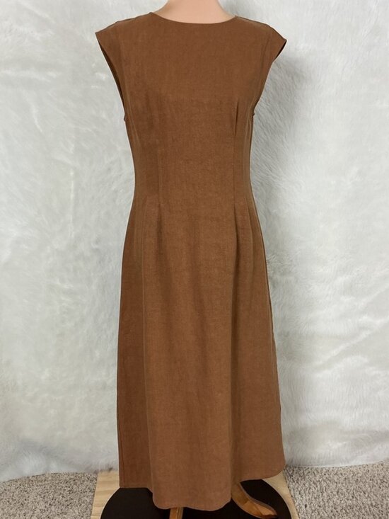 Banana Republic Dresses & Skirts - Banana Republic Brown 100% Linen Cap Sleeve Midi Sheath Lina Dress 8